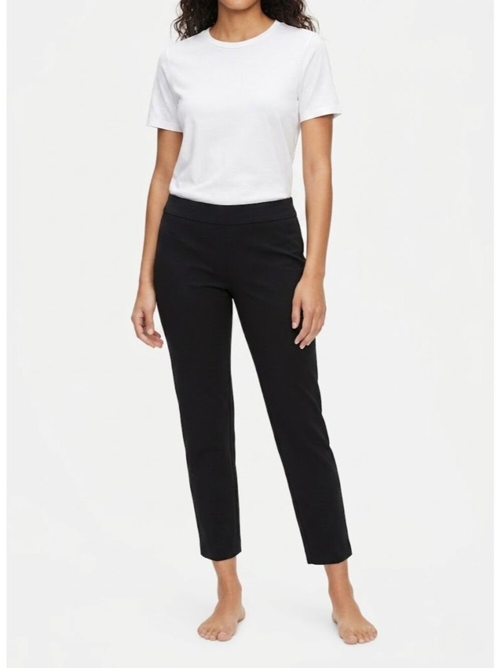 NWT Eileen Fisher Slim Ankle in Black Washable Stretch Crepe Pants S